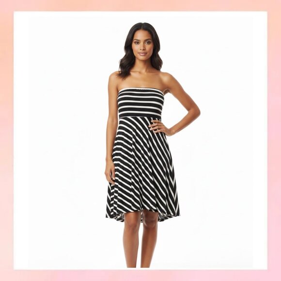 LOFT Diagonal & Horizontal Stripe Strapless Dress - Medium - Casual Dress - Picture 1 of 5